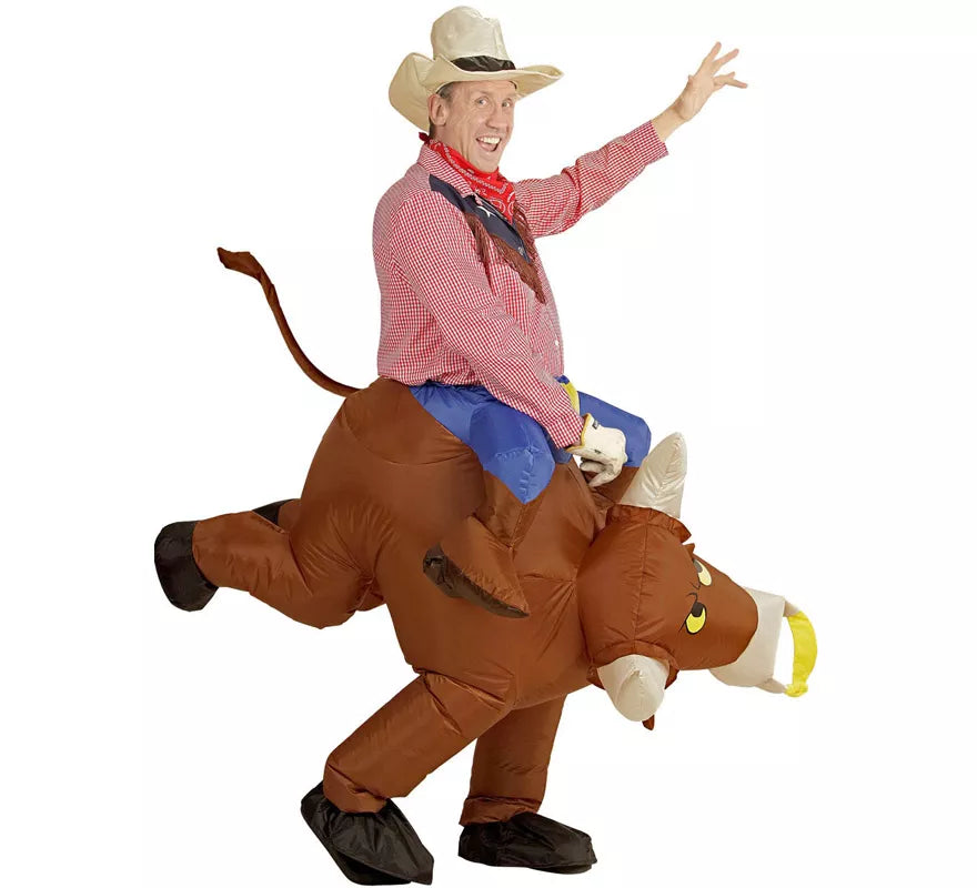 Translation missing: en.Disfraz Hinchable de Vaquero montando Toro Salvaje para adulto