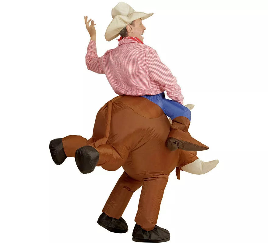 Disfraz Hinchable de Vaquero montando Toro Salvaje para adulto