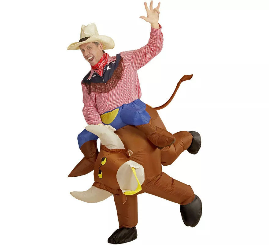 Translation missing: en.Disfraz Hinchable de Vaquero montando Toro Salvaje para adulto