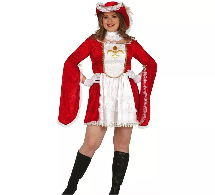 Disfraz Mosquetera Roja con Flor de Lis para Mujer