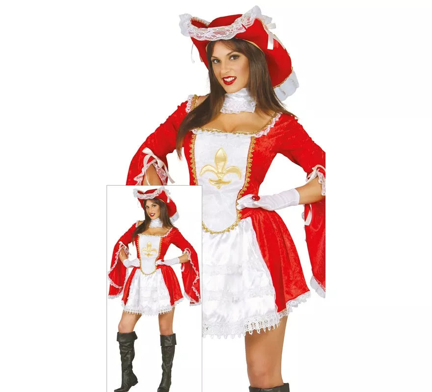 Disfraz Mosquetera Roja con Flor de Lis para Mujer