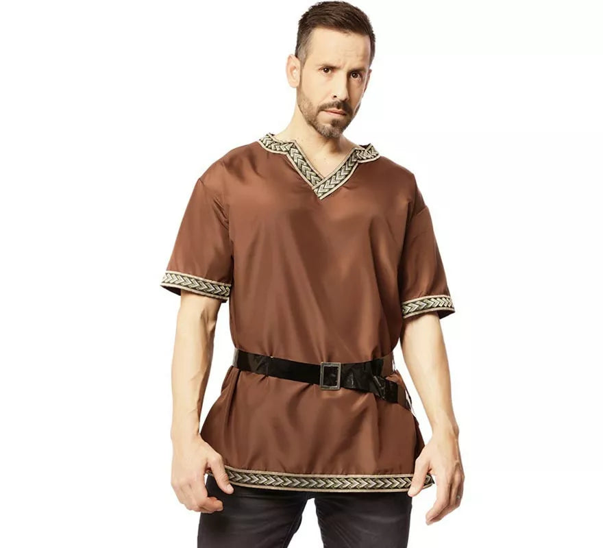 Translation missing: en.Disfraz o Camisa Medieval Marrón con cinturón para hombre