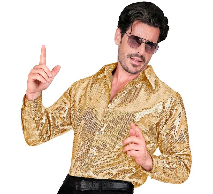Disfraz o Camisa Moda dorado con lentejuelas para hombre