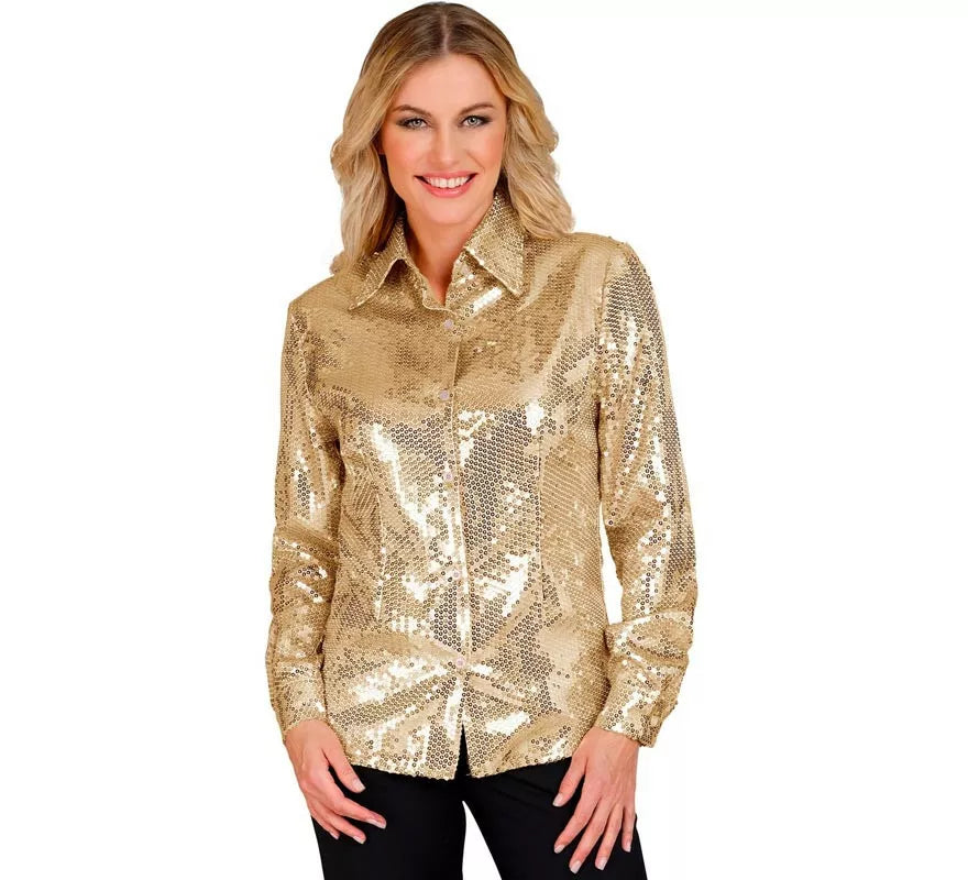 Disfraz o Camisa Moda dorado con lentejuelas para mujer