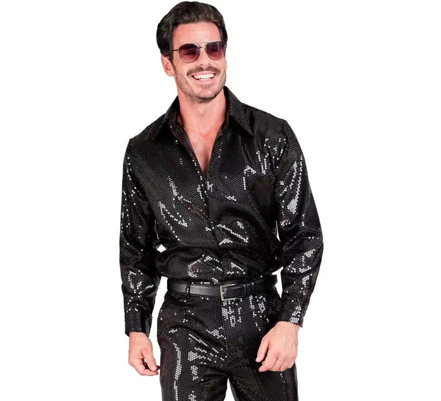 Disfraz o Camisa Moda negro con lentejuelas para hombre