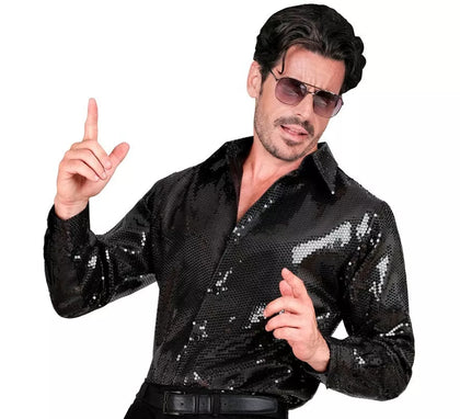 Disfraz o Camisa Moda negro con lentejuelas para hombre