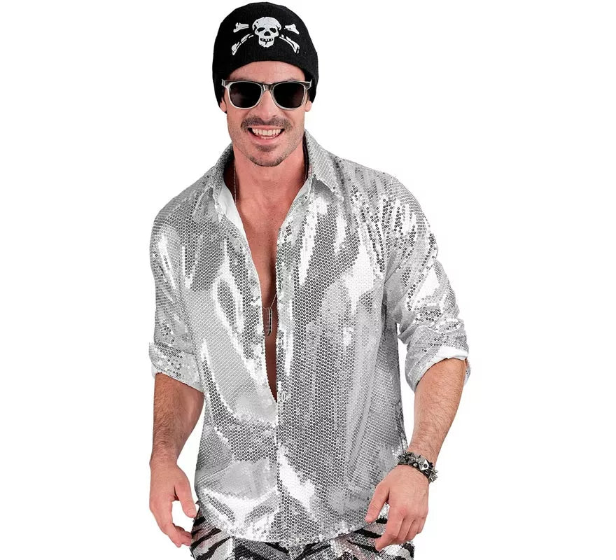Translation missing: en.Disfraz o Camisa Moda plateada con lentejuelas para hombre