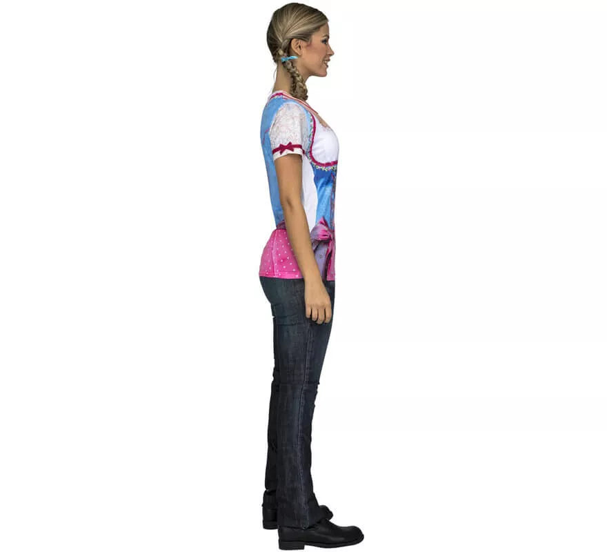 Camiseta disfraz de Tirolesa azul y rosa para mujer