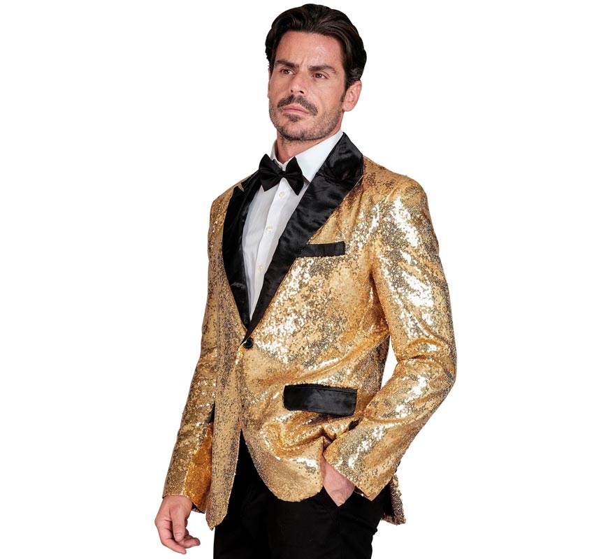 Chaqueta de Fiesta dorado y negro con lentejuelas para hombre