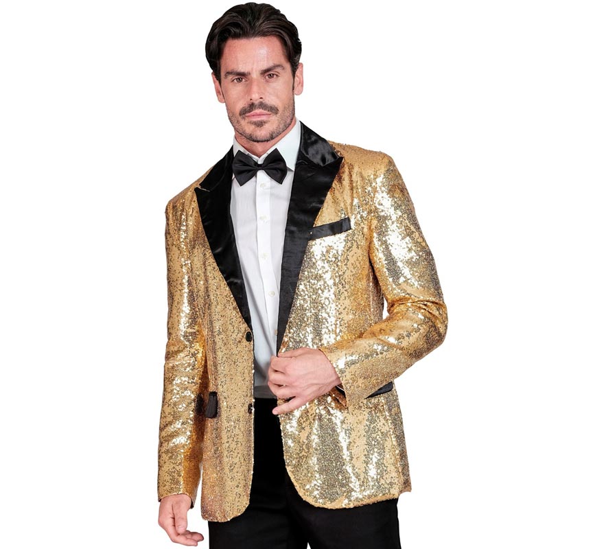 Translation missing: en.Chaqueta de Fiesta dorado y negro con lentejuelas para hombre