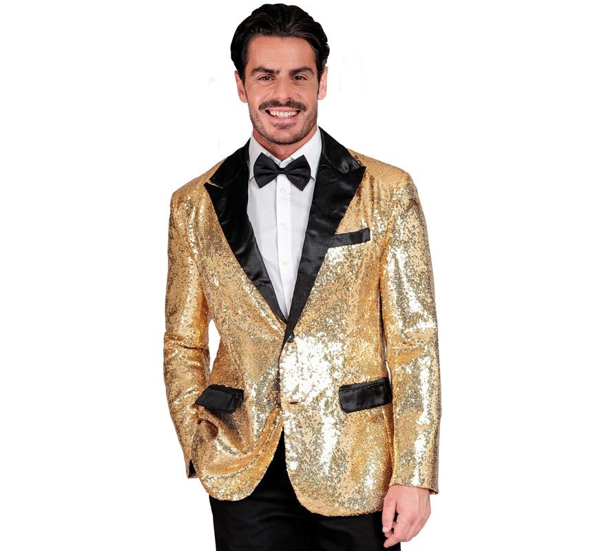 Translation missing: en.Chaqueta de Fiesta dorado y negro con lentejuelas para hombre
