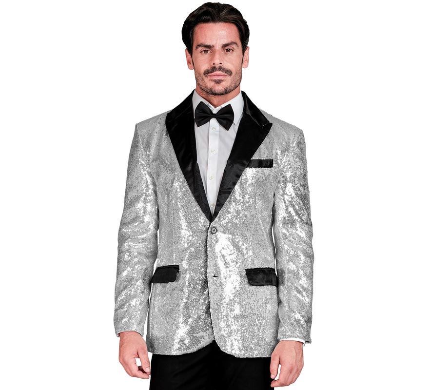 Chaqueta de Fiesta plateado y negro para hombre