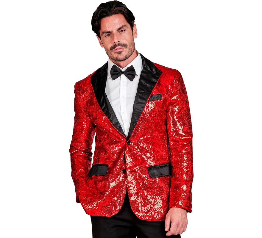 Translation missing: en.Chaqueta de Fiesta rojo y negro con lentejuelas para hombre
