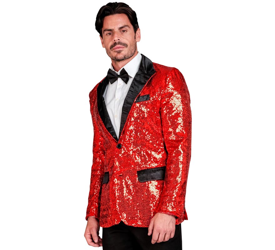 Chaqueta de Fiesta rojo y negro con lentejuelas para hombre