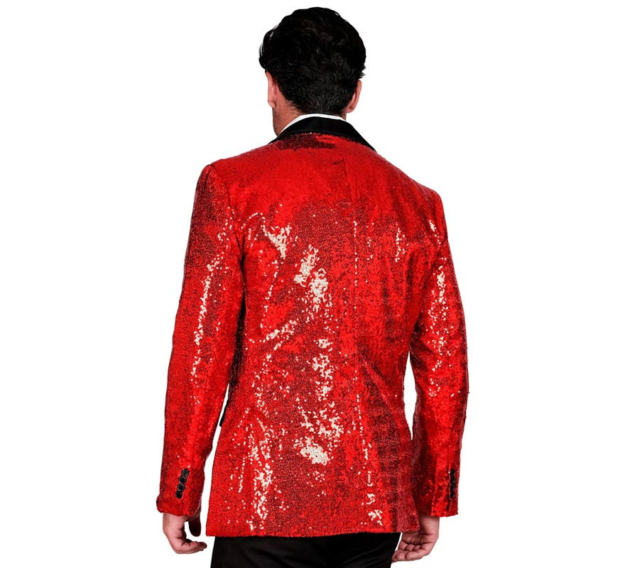 Chaqueta de Fiesta rojo y negro con lentejuelas para hombre