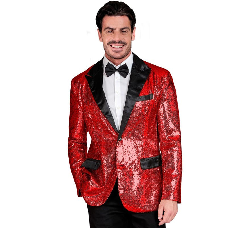 Chaqueta de Fiesta rojo y negro con lentejuelas para hombre