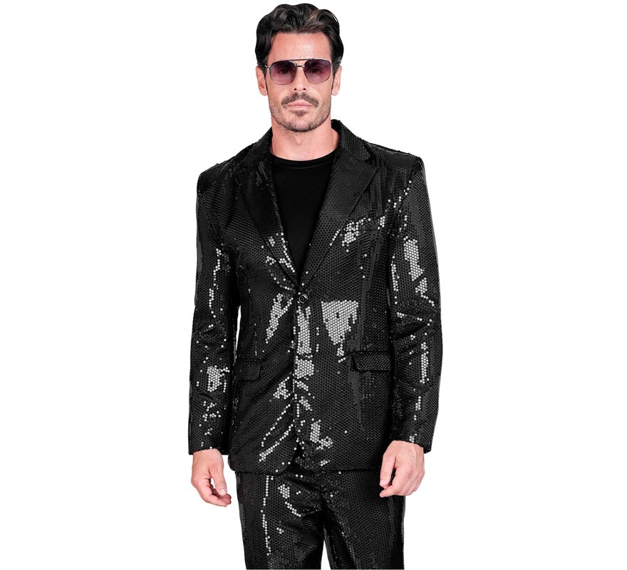 Chaqueta de Moda Disco negra con lentejuelas para hombre