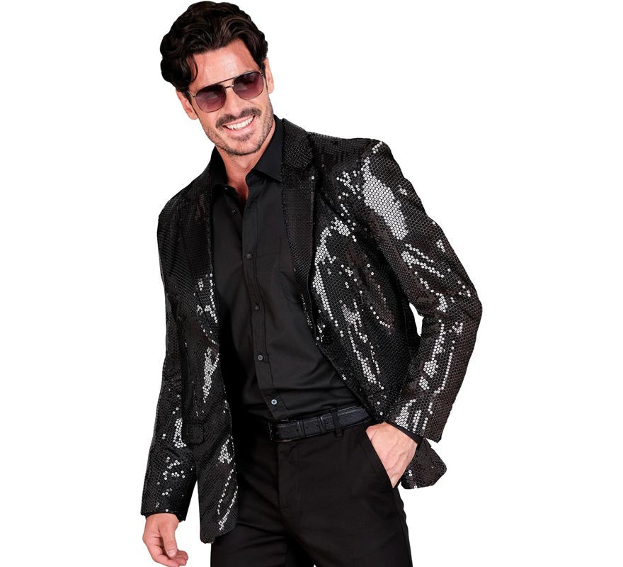 Chaqueta de Moda Disco negra con lentejuelas para hombre