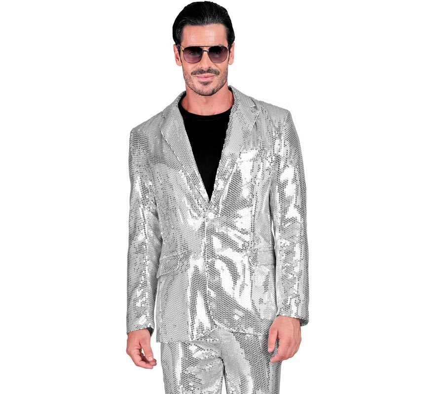Chaqueta de Moda Disco plateada con lentejuelas para hombre