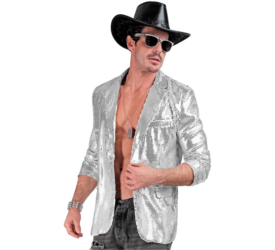 Translation missing: en.Chaqueta de Moda Disco plateada con lentejuelas para hombre