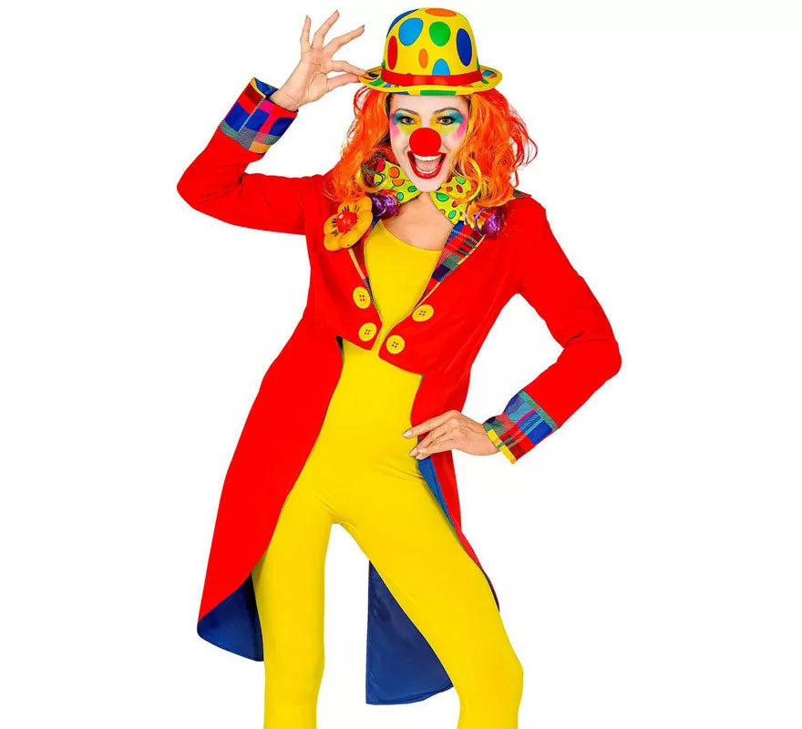 Disfraz o Chaqueta de Payaso Rojo y Amarillo para mujer
