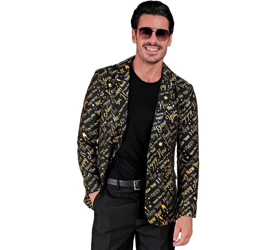Translation missing: en.Chaqueta Feliz Año Nuevo negro y dorado para hombre