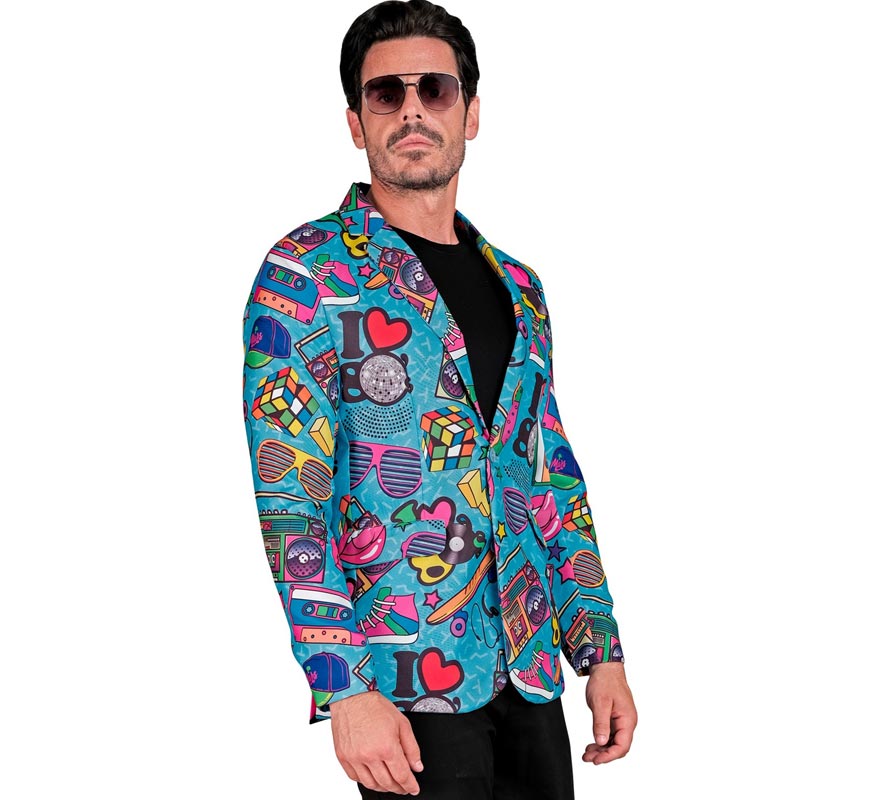 Chaqueta Fiesta Retro años 80 azul para hombre