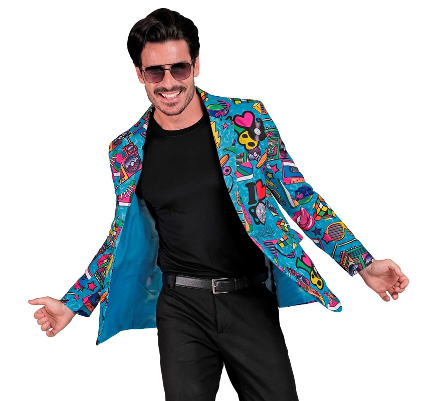 Chaqueta Fiesta Retro años 80 azul para hombre