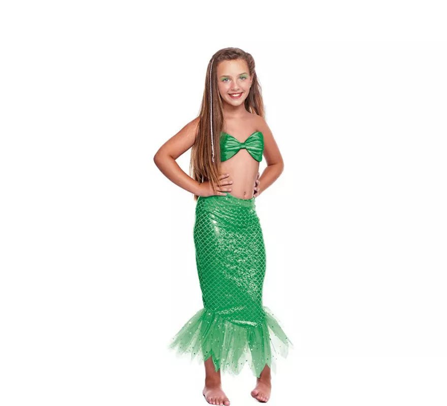 Disfraz o Kit Sirena Verde para niña: Top y Falda