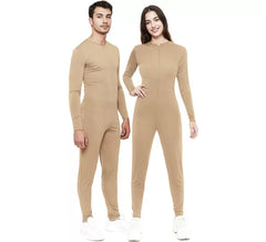 Beige jumpsuit with front closure for adults