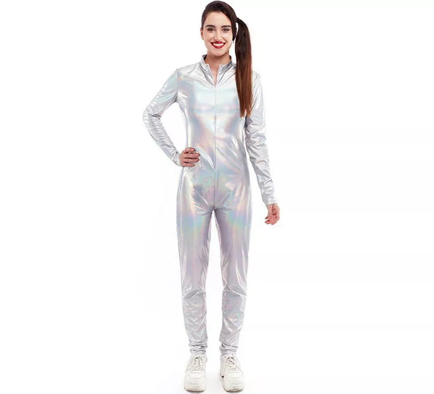 Translation missing: en.Disfraz o Mono metálico cierre frontal holográfico para mujer