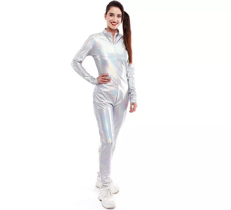 Translation missing: en.Disfraz o Mono metálico cierre frontal holográfico para mujer