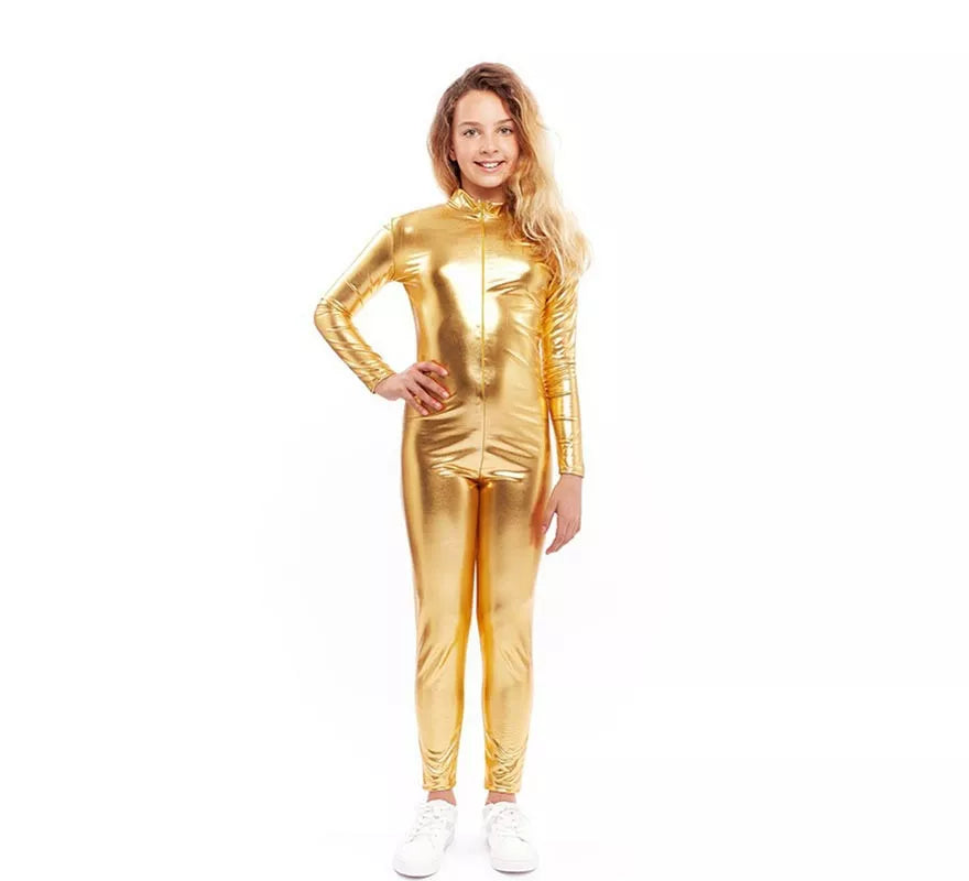 Disfraz o Mono Metálico dorado para niña