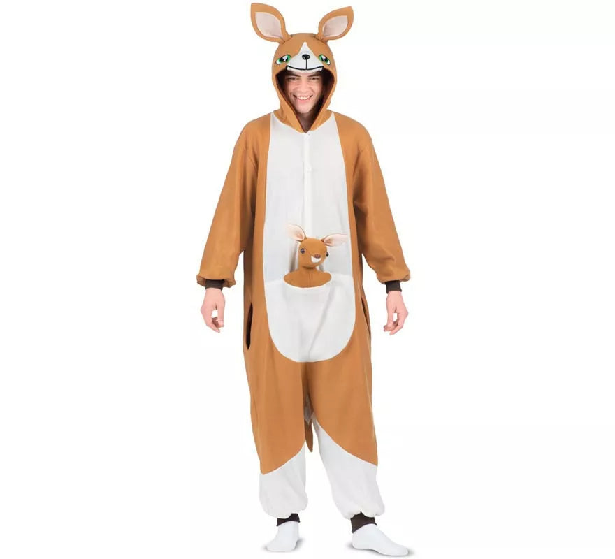 Disfraz o Pijama de Canguro con capucha y peluche para adulto