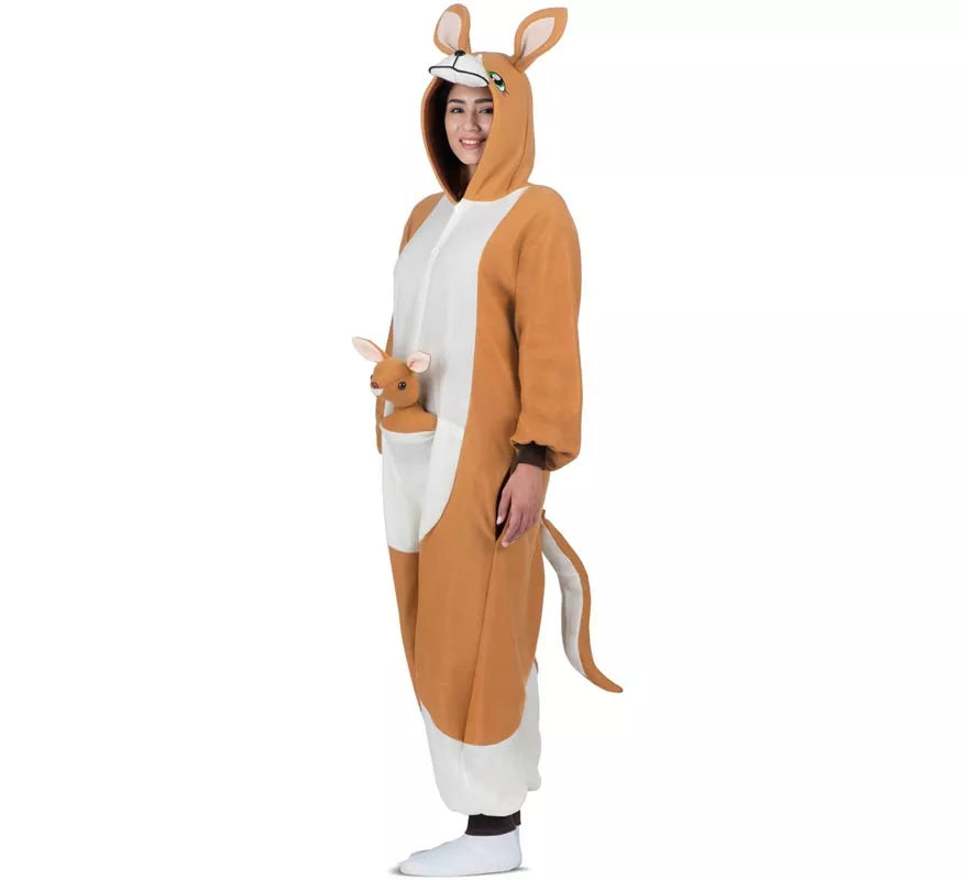 Disfraz o Pijama de Canguro con capucha y peluche para adulto