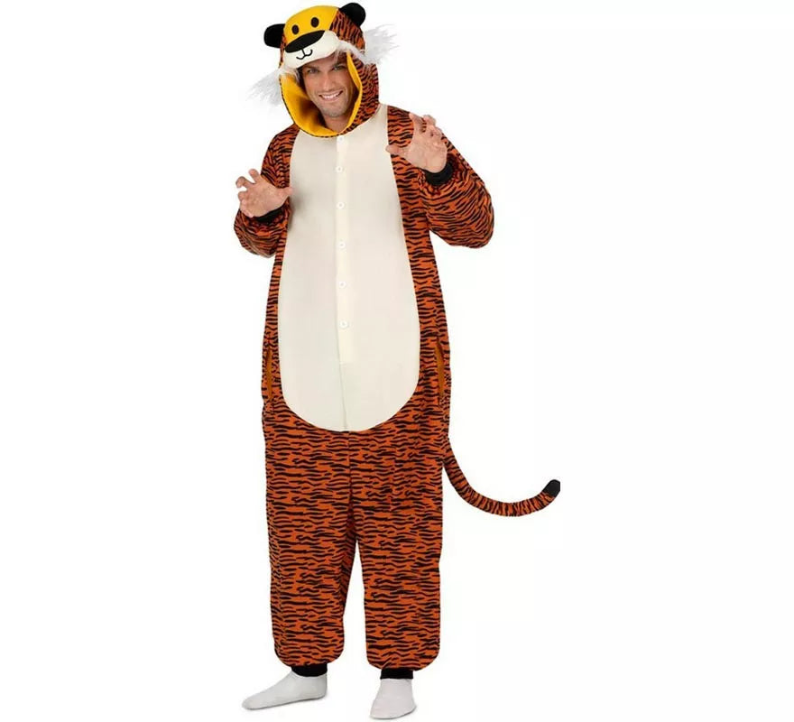 Disfraz o Pijama de Tigre oscuro con capucha para adulto