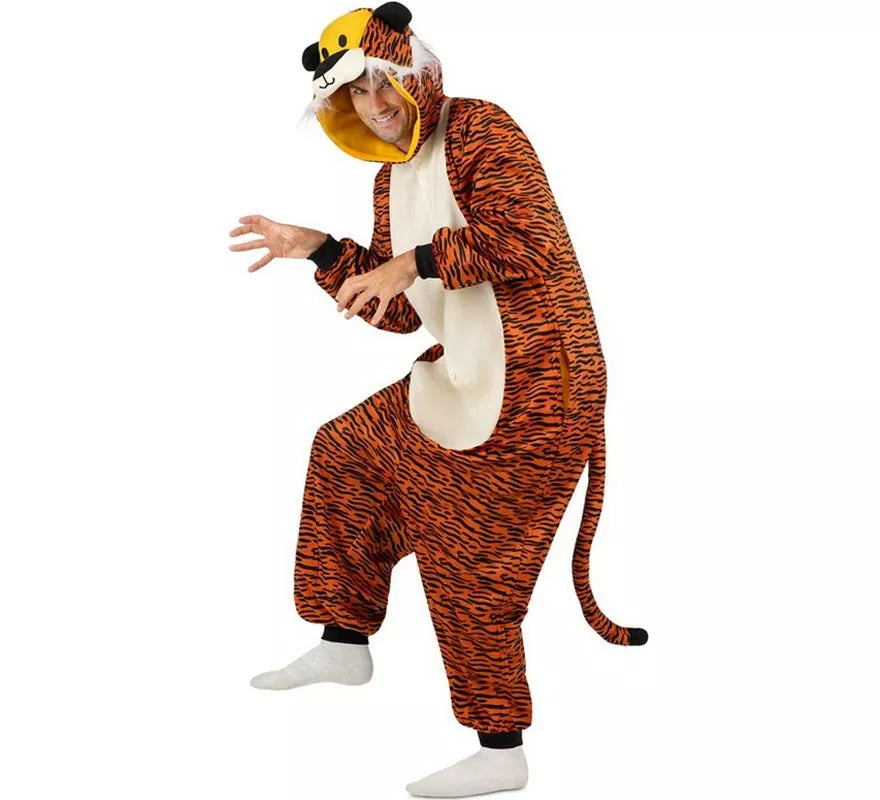 Disfraz o Pijama de Tigre oscuro con capucha para adulto