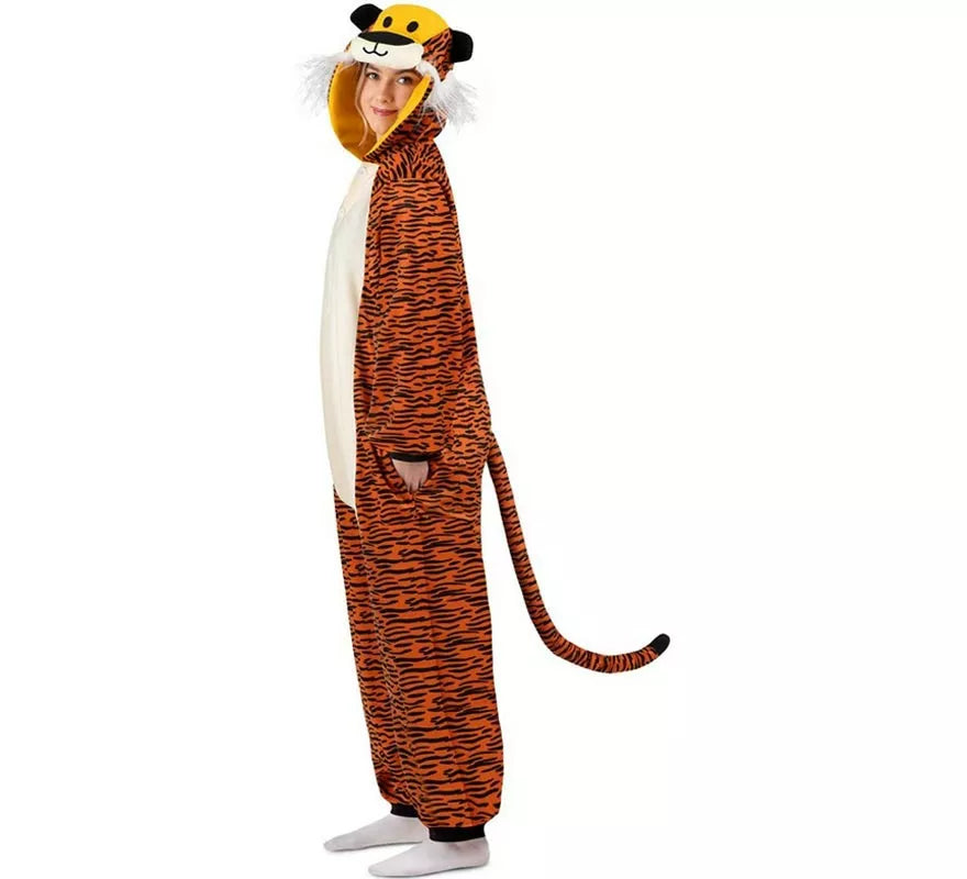 Disfraz o Pijama de Tigre oscuro con capucha para adulto