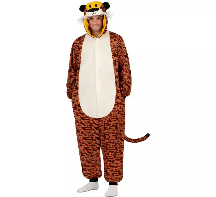 Disfraz o Pijama de Tigre oscuro con capucha para adulto