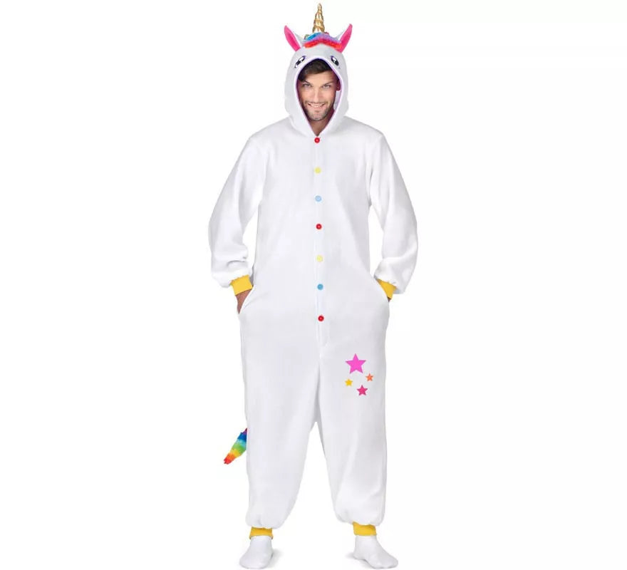 Disfraz o Pijama de Unicornio blanco con capucha para adulto