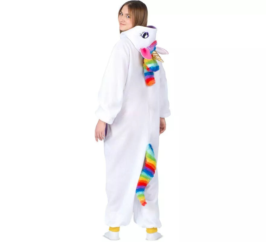 Disfraz o Pijama de Unicornio blanco con capucha para adulto