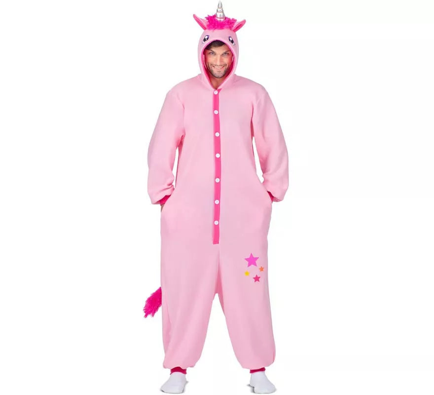 Disfraz o Pijama de Unicornio rosa con capucha para adulto