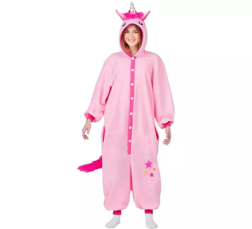 Disfraz o Pijama de Unicornio rosa con capucha para adulto