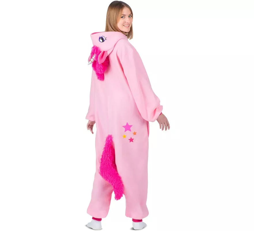 Disfraz o Pijama de Unicornio rosa con capucha para adulto