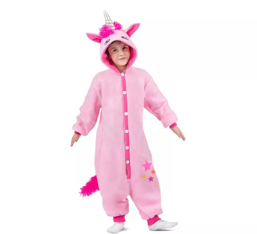 Disfraz o Pijama de Unicornio rosa con capucha para niños