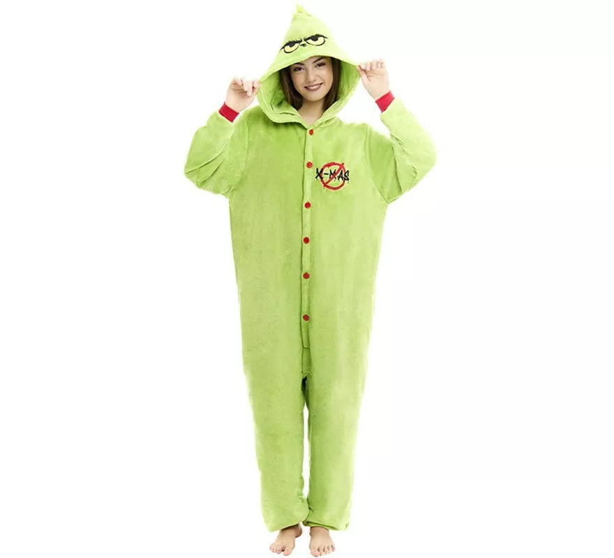 Disfraz o Pijama Duende Navideño verde para adulto