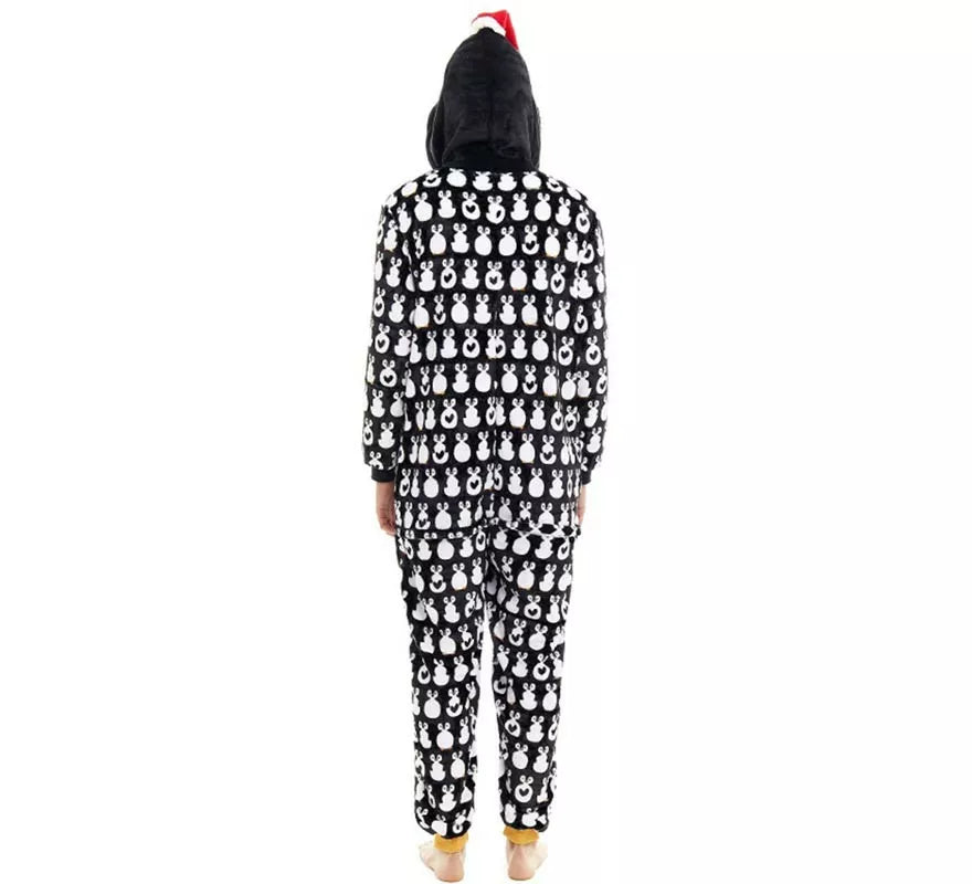 Disfraz o Pijama Pingüino Navideño estampado con capucha para adulto