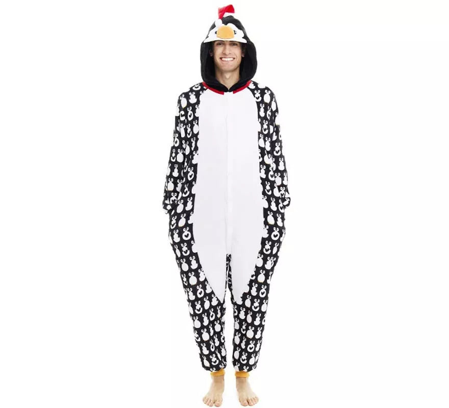 Translation missing: en.Disfraz o Pijama Pingüino Navideño estampado con capucha para adulto