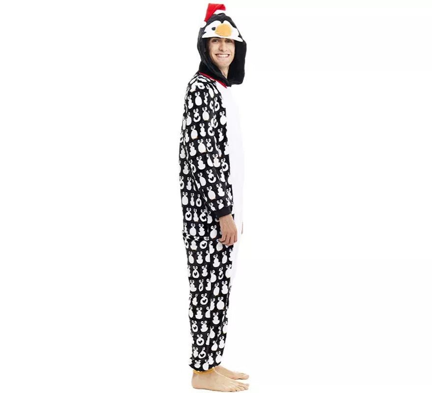 Translation missing: en.Disfraz o Pijama Pingüino Navideño estampado con capucha para adulto