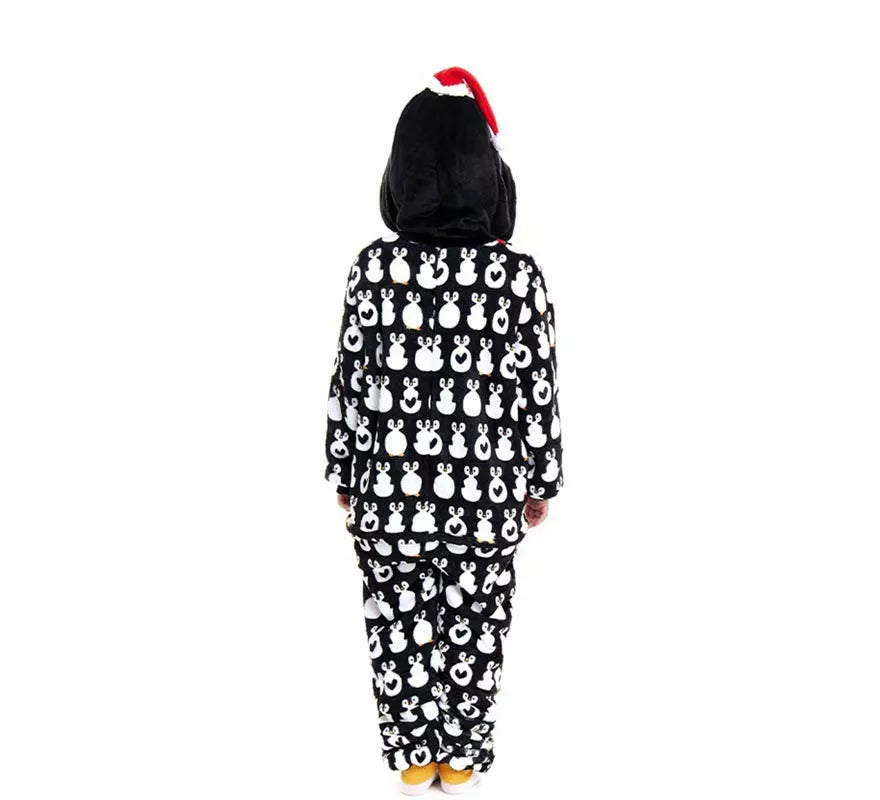 Disfraz o Pijama Pingüino Navideño estampado con capucha para niños